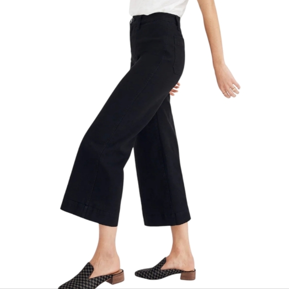 Madewell Emmett Pant Wide-Leg Crop Stretch Cotton Black Canvas Women’s Size 31P - Picture 1 of 11